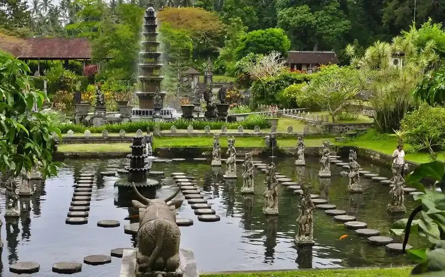 Stepping stones across the pools at Tirta Gangga water palace, east Bali