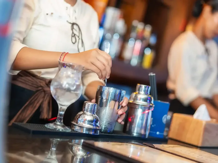 Cocktails being made at the bar on a charter in Bali