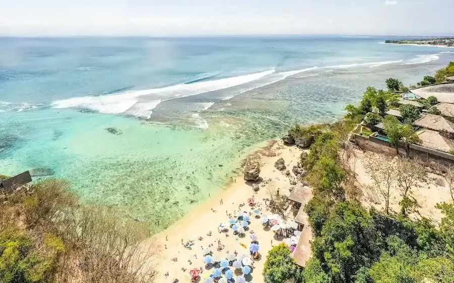 Aerial view of Padang Padang beach and the cliffs of the Bukit peninsula